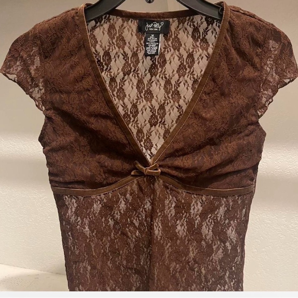 Just Polly Brown Lace V-Neck Camisole